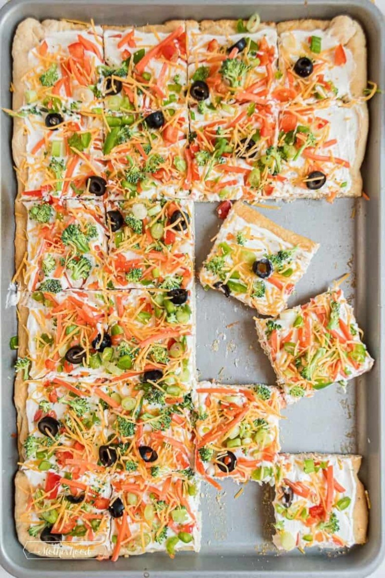 top down view of the crescent roll veggie pizza
