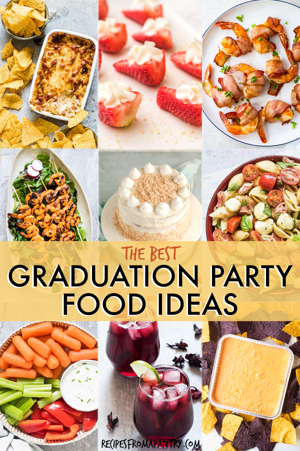 A collage of images of dishes to be served at a graduation party
