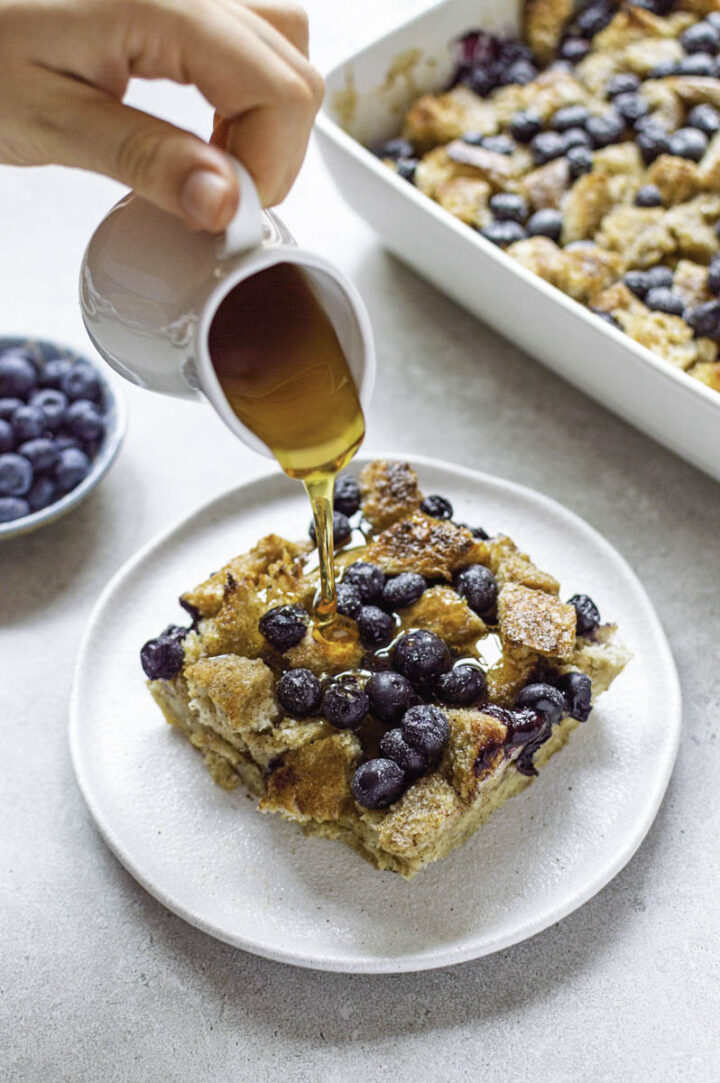 dairy free french toast casserole with blueberries