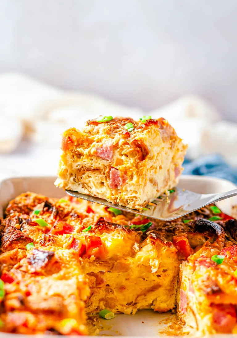 ham and cheese savory bread pudding