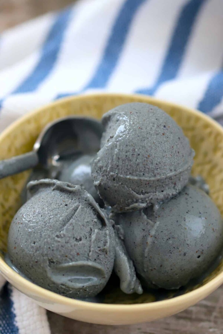 a bowl of Ninja Creami low carb blueberry ice cream