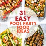four images of foods to serve at a pool party