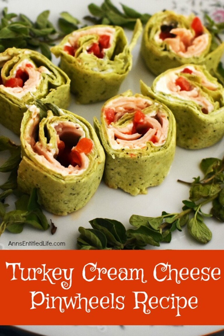 the completed turkey cream cheese pinwheels on a serving platter