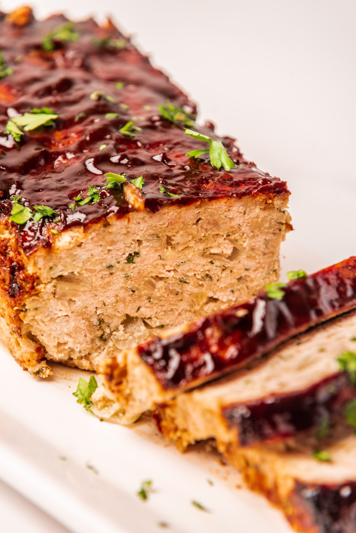 close up view of the completed chicken meatloaf recipe