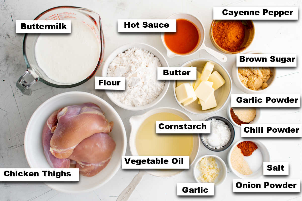 the ingredients for making air fryer nashville hot chicken