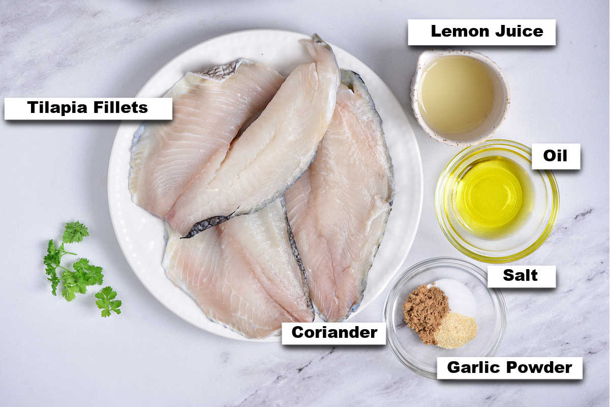 the ingredients for making this air fryer tilapia recipe