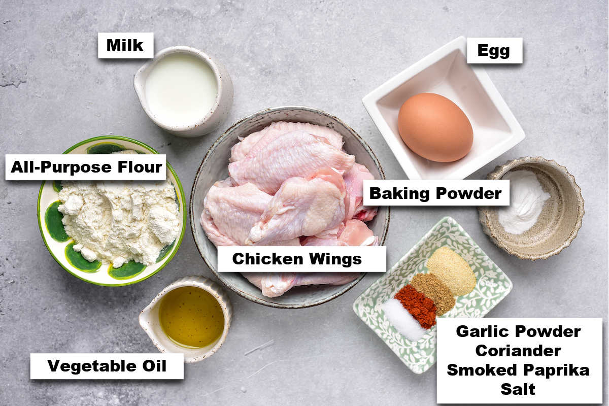 the ingredients for making deep fried chicken wings