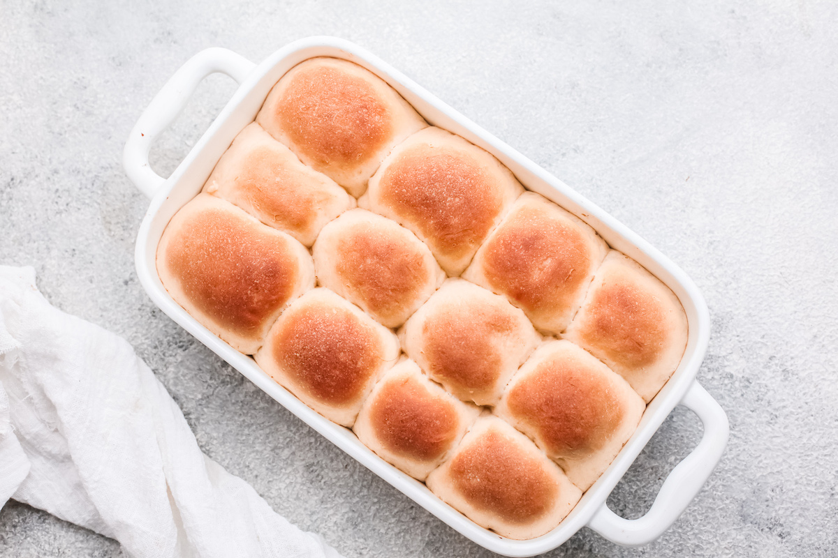 top down view of the competed easy yeast rolls recipe