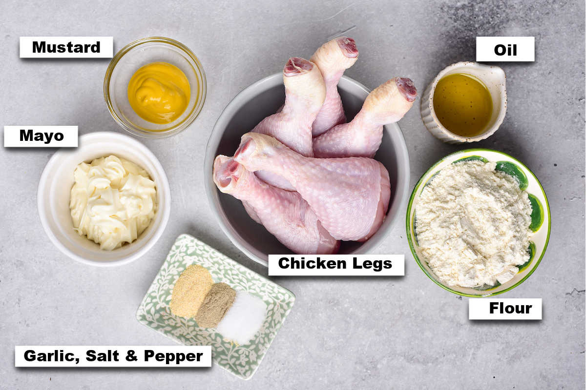 the ingredients for making fried chicken legs