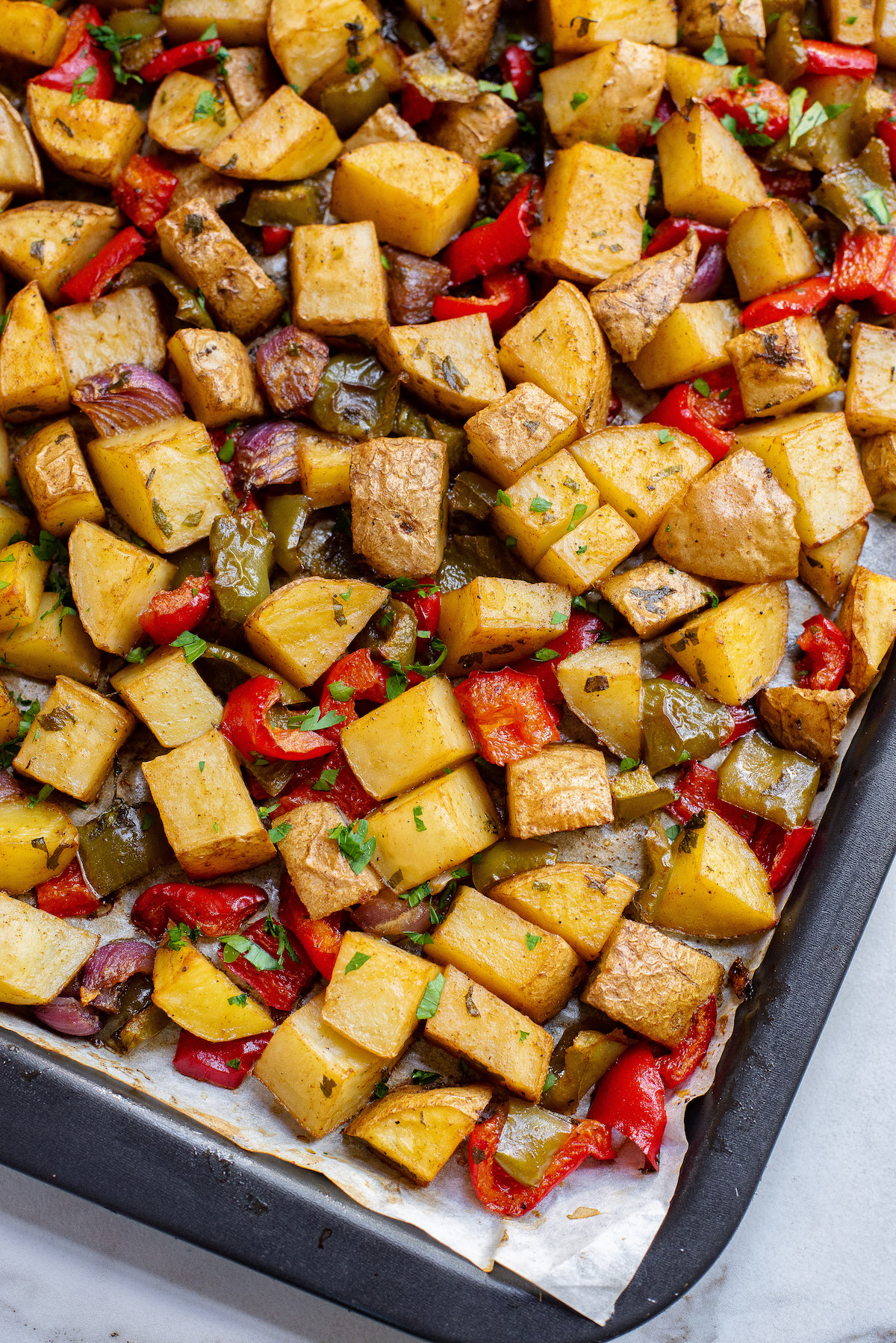 top down view of the completed Mexican Potatoes recipe