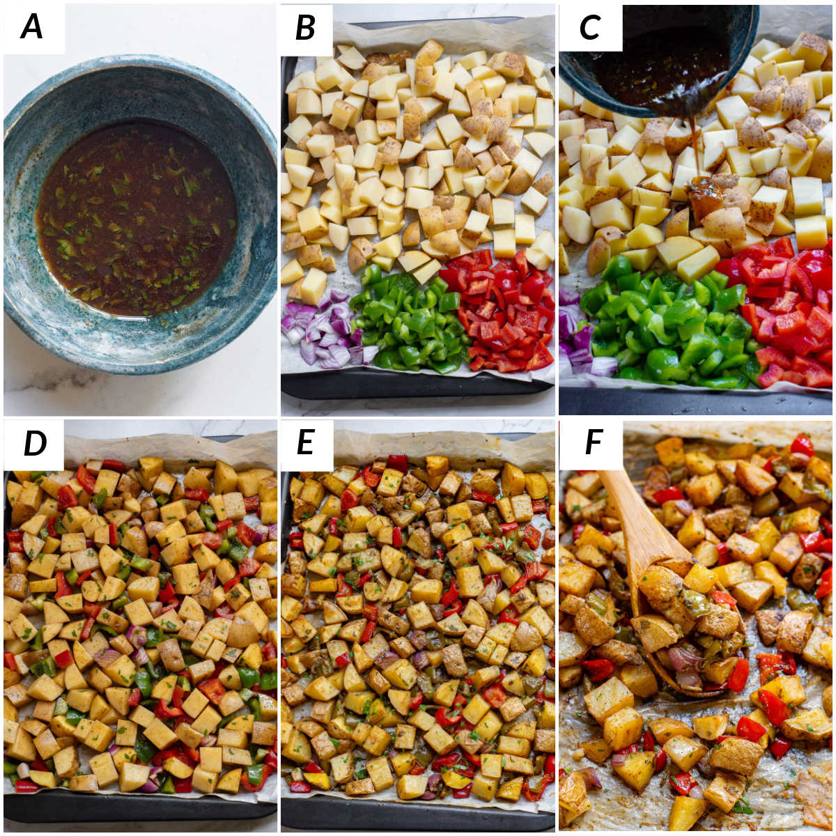 image collage showing the steps for making Mexican Potatoes