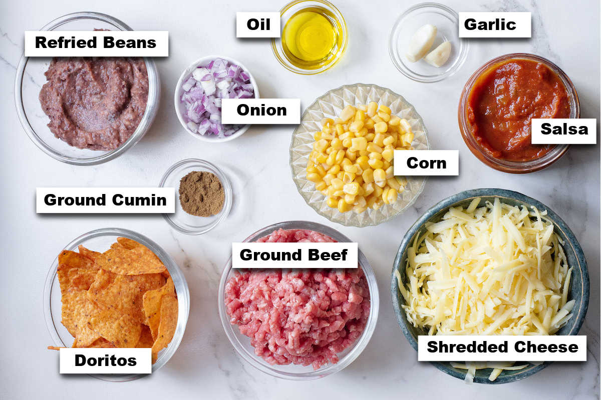 the ingredients needed to make this taco casserole