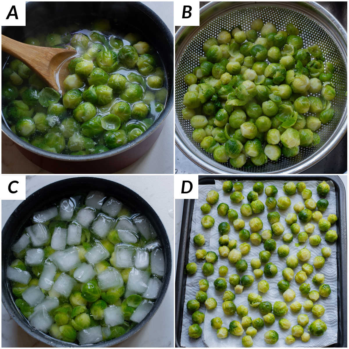 image collage showing the steps for making smashed brussel sprouts