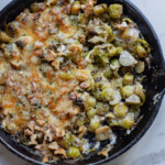 close up view of the finished brussel sprouts gratin recipe