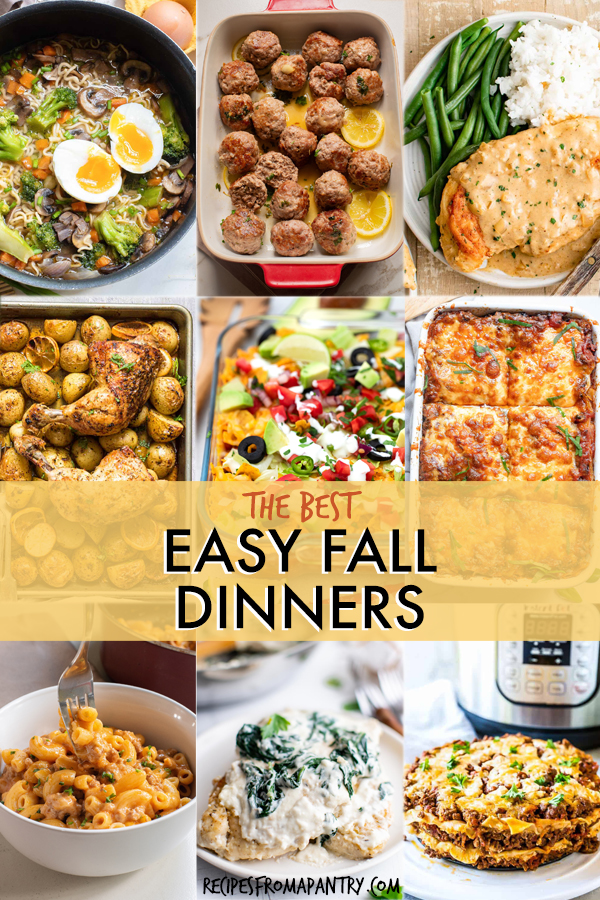 A collage of images of fall dinner dishes
