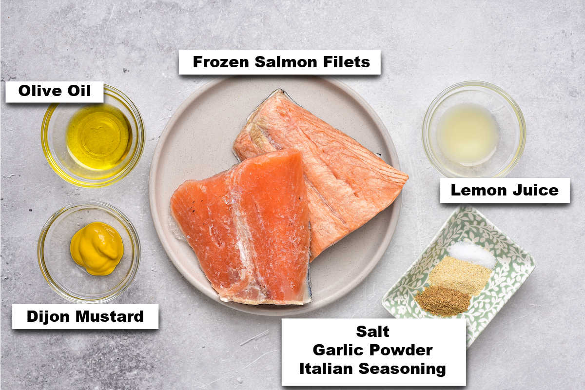 the ingredients for making frozen salmon in air fryer