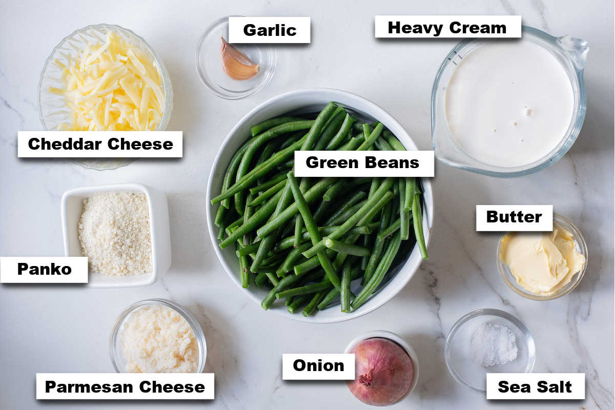 the ingredients for making this green bean casserole recipe