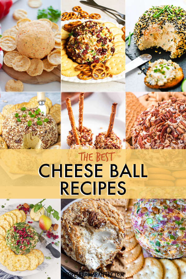A collage of images of cheese balls