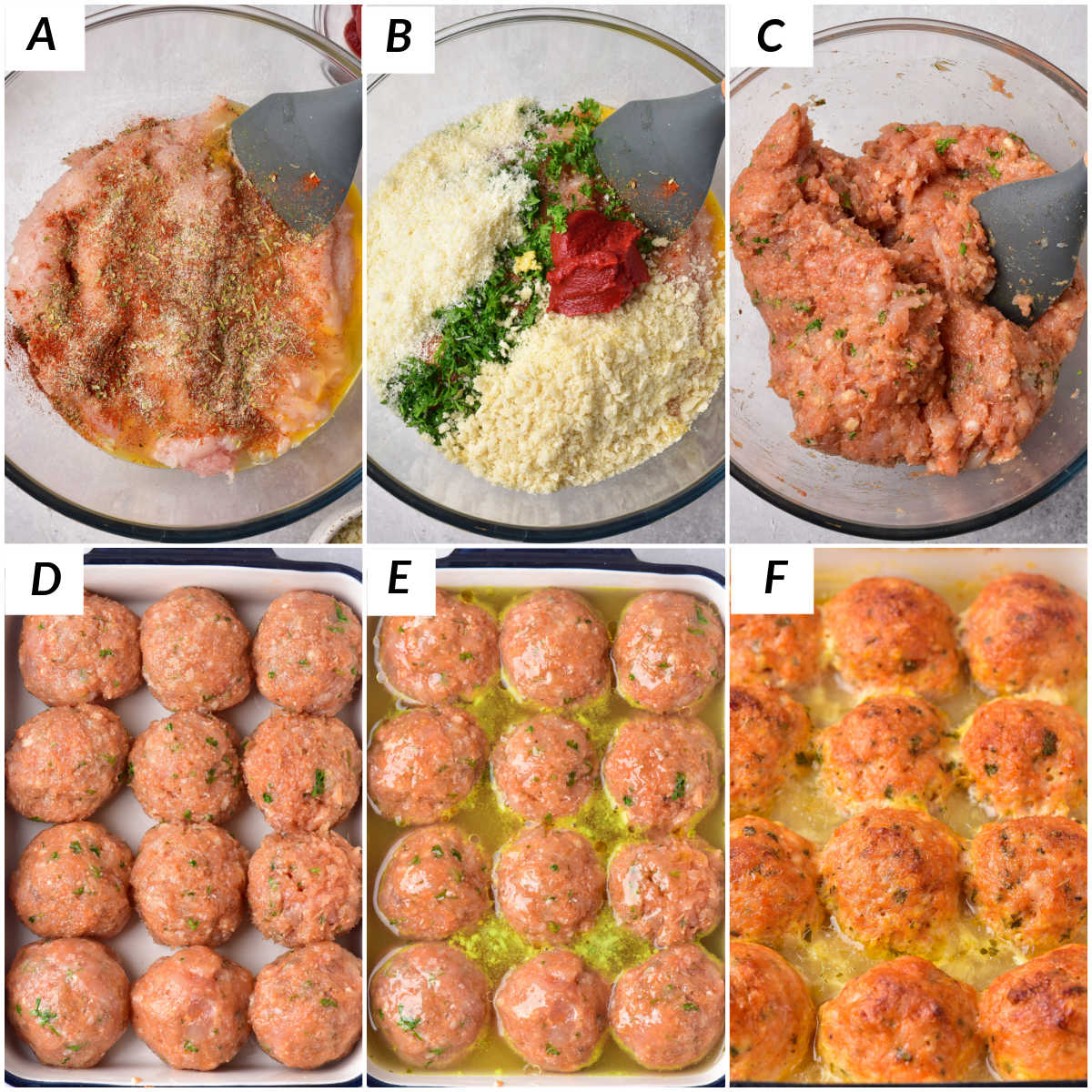 image collage showing the steps for making chicken meatballs