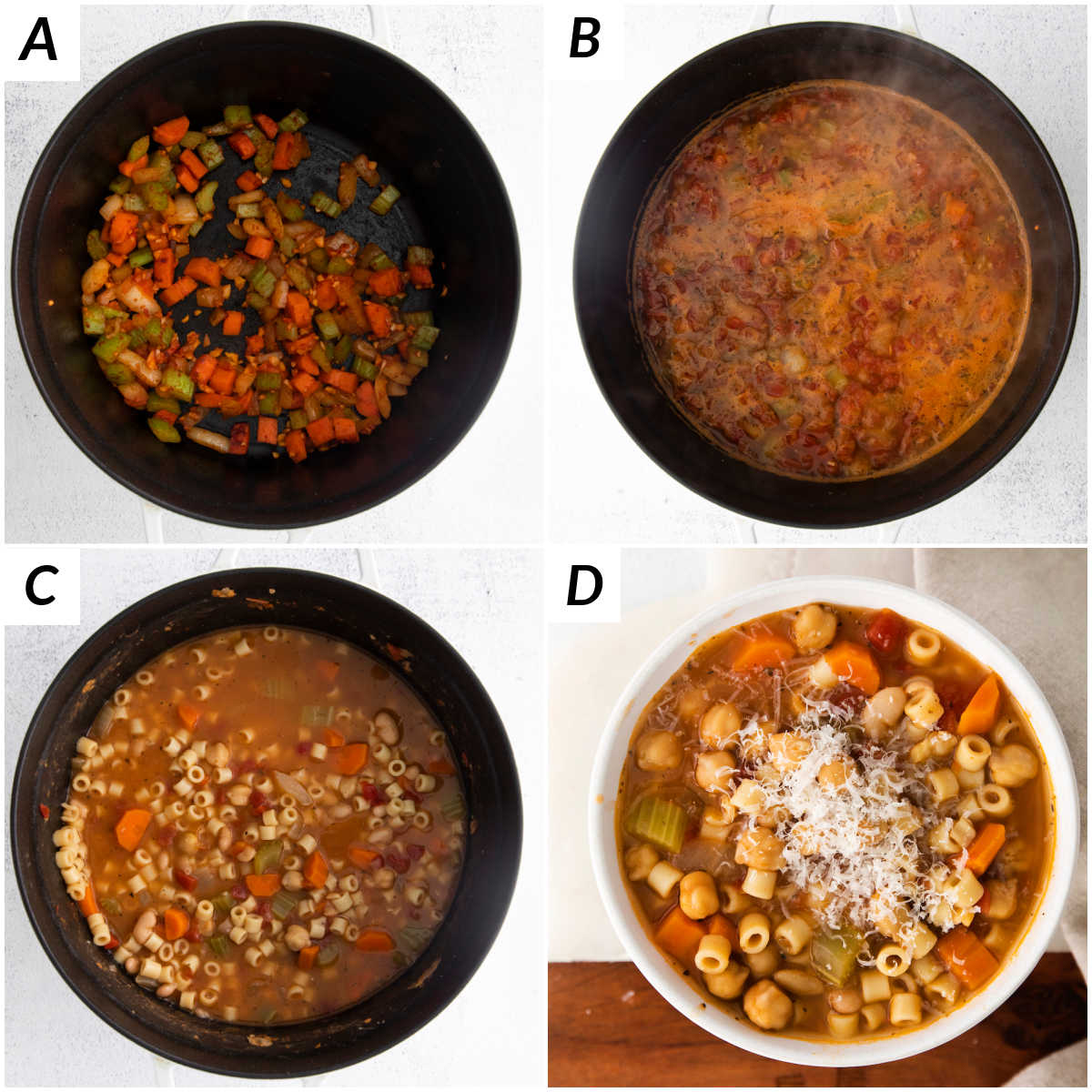 image collage showing the steps for making chickpea soup