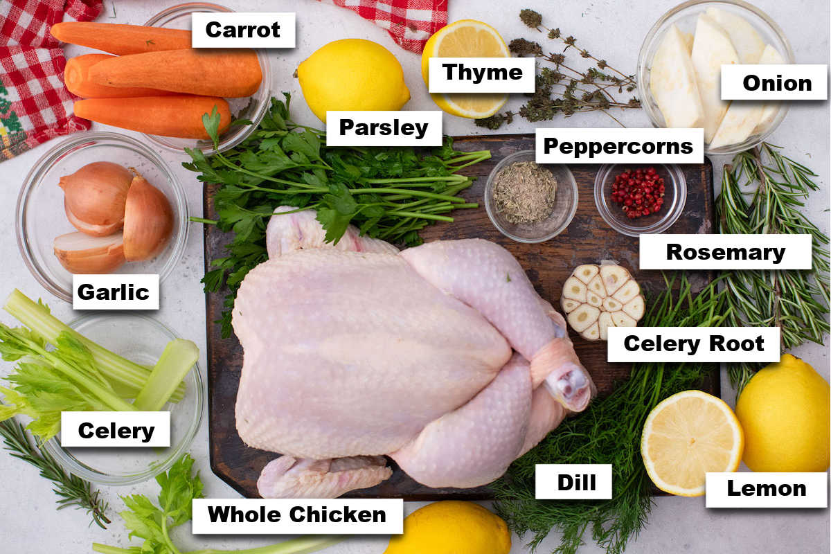 the ingredients for this how long to boil whole chicken recipe