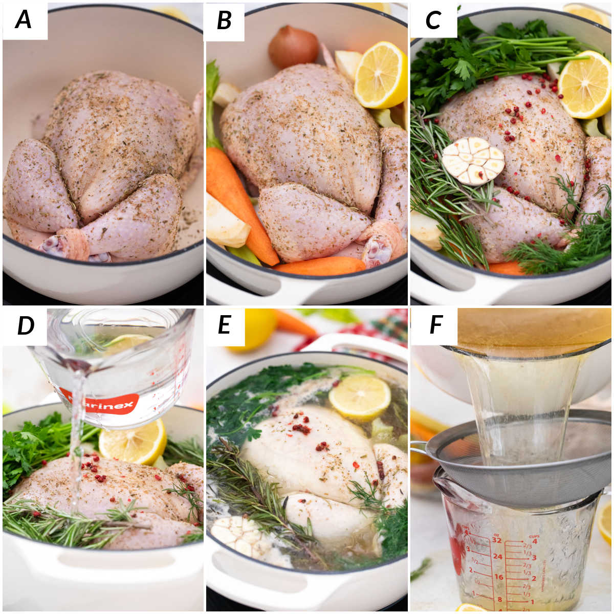 image collage showing the steps for how long to boil whole chicken