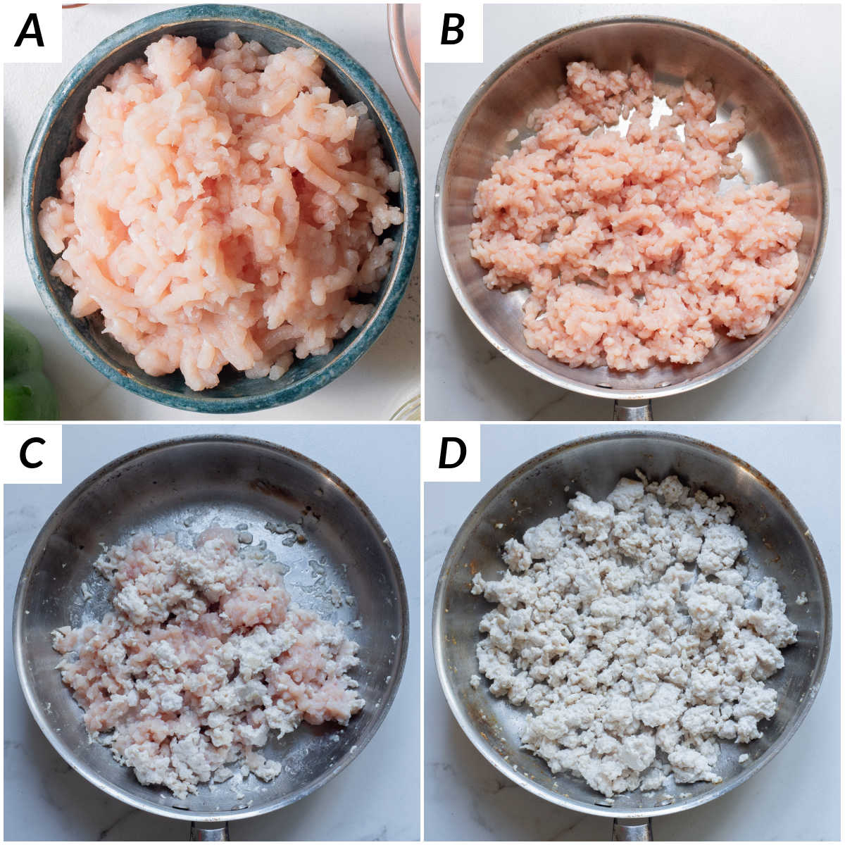 image collage showing the steps for how to cook ground turkey