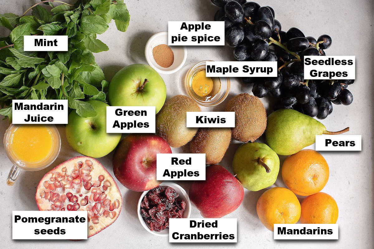 Fruit salad recipe ingredients.