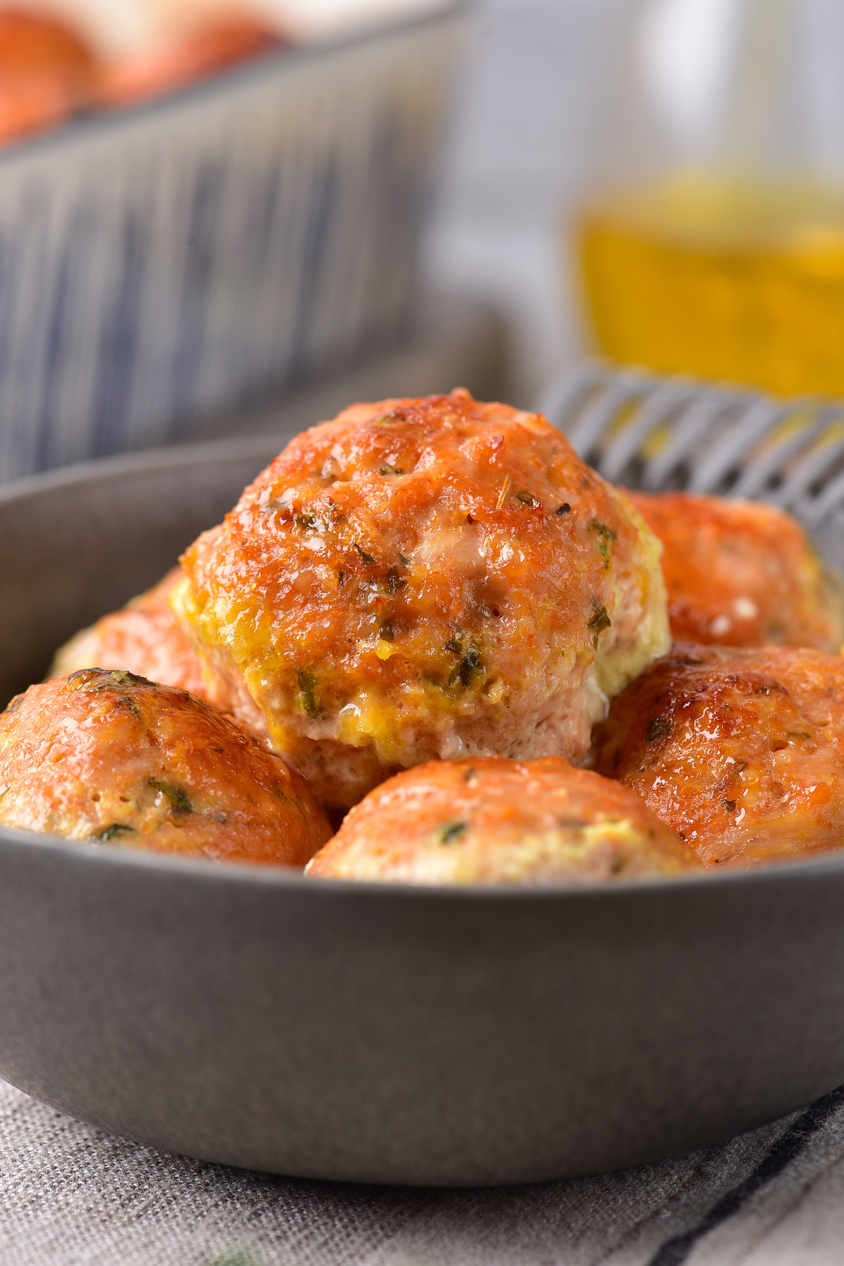the chicken meatballs in a serving dish