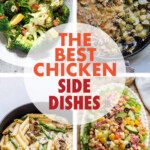 A collage of images of side dishes for chicken