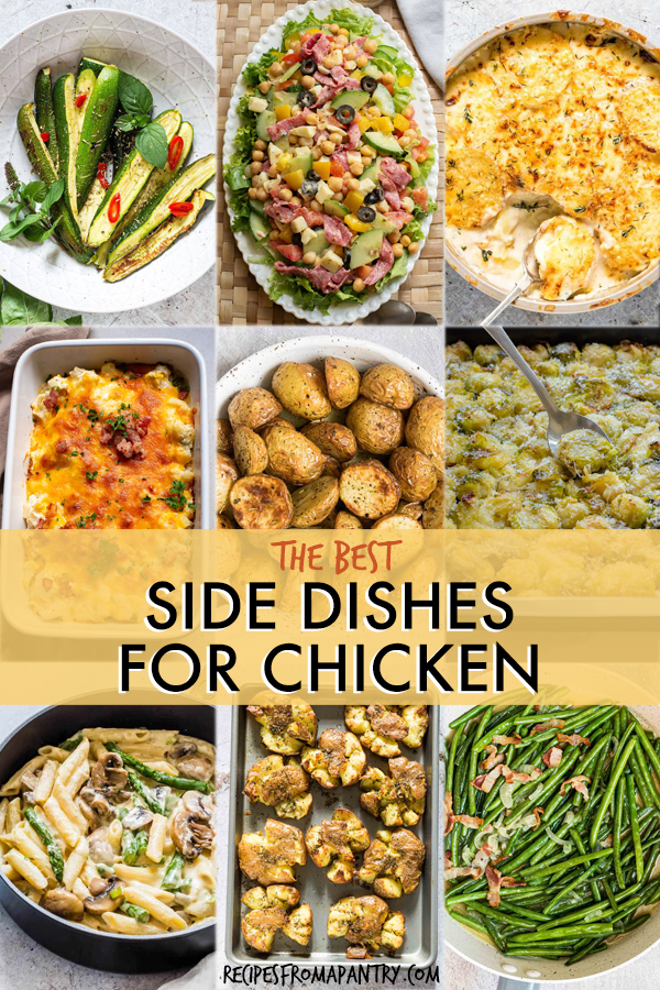A collage of images of side dishes for chicken