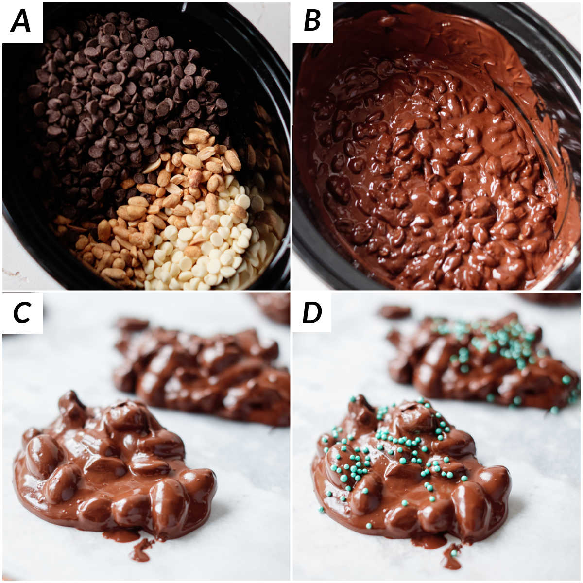image collage showing the steps for making crock pot candy