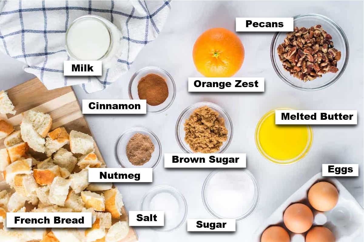 the ingredients needed to make this French toast casserole recipe