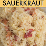 Close up of cooked sauerkraut in a bowl.