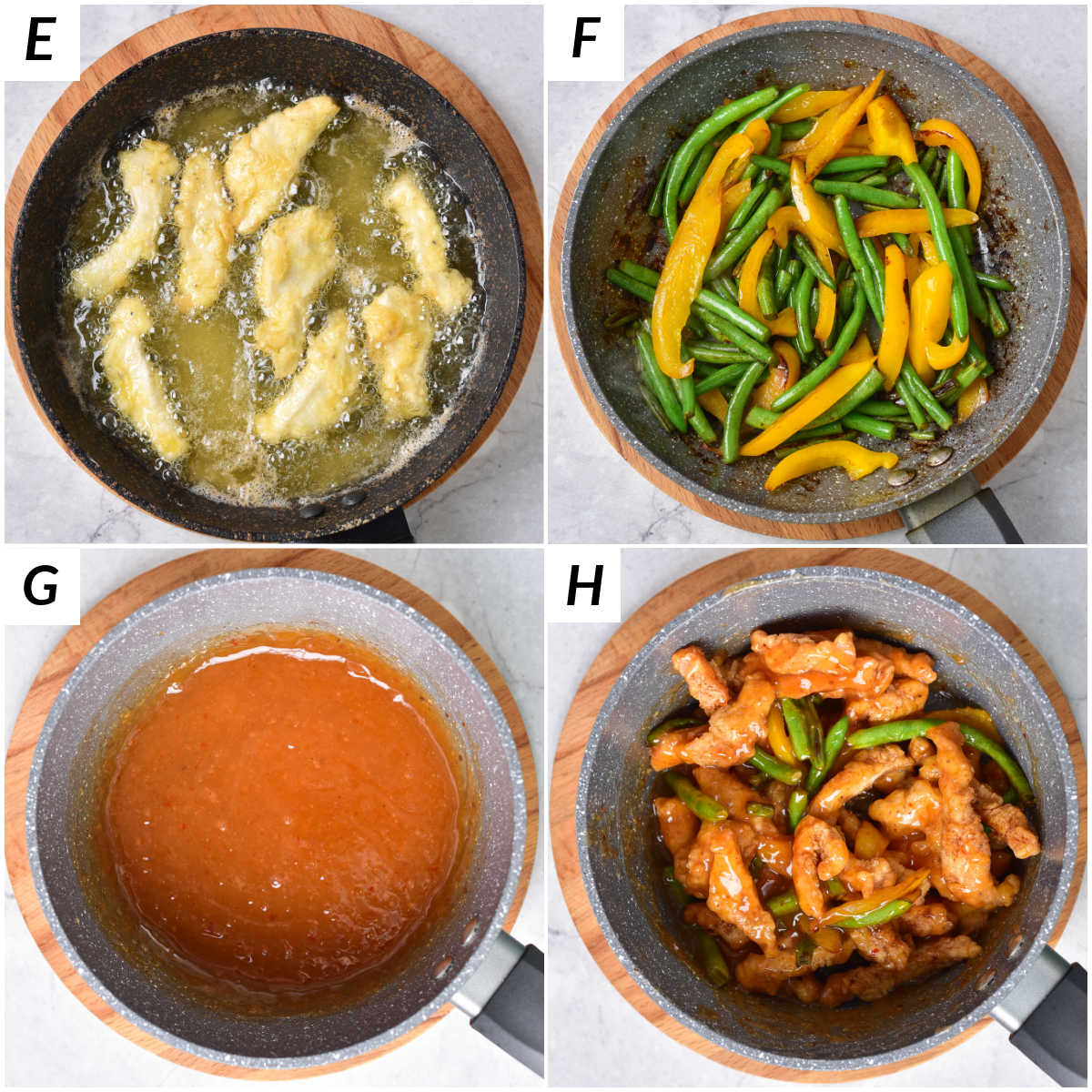 image collage showing the final steps for making honey sesame chicken