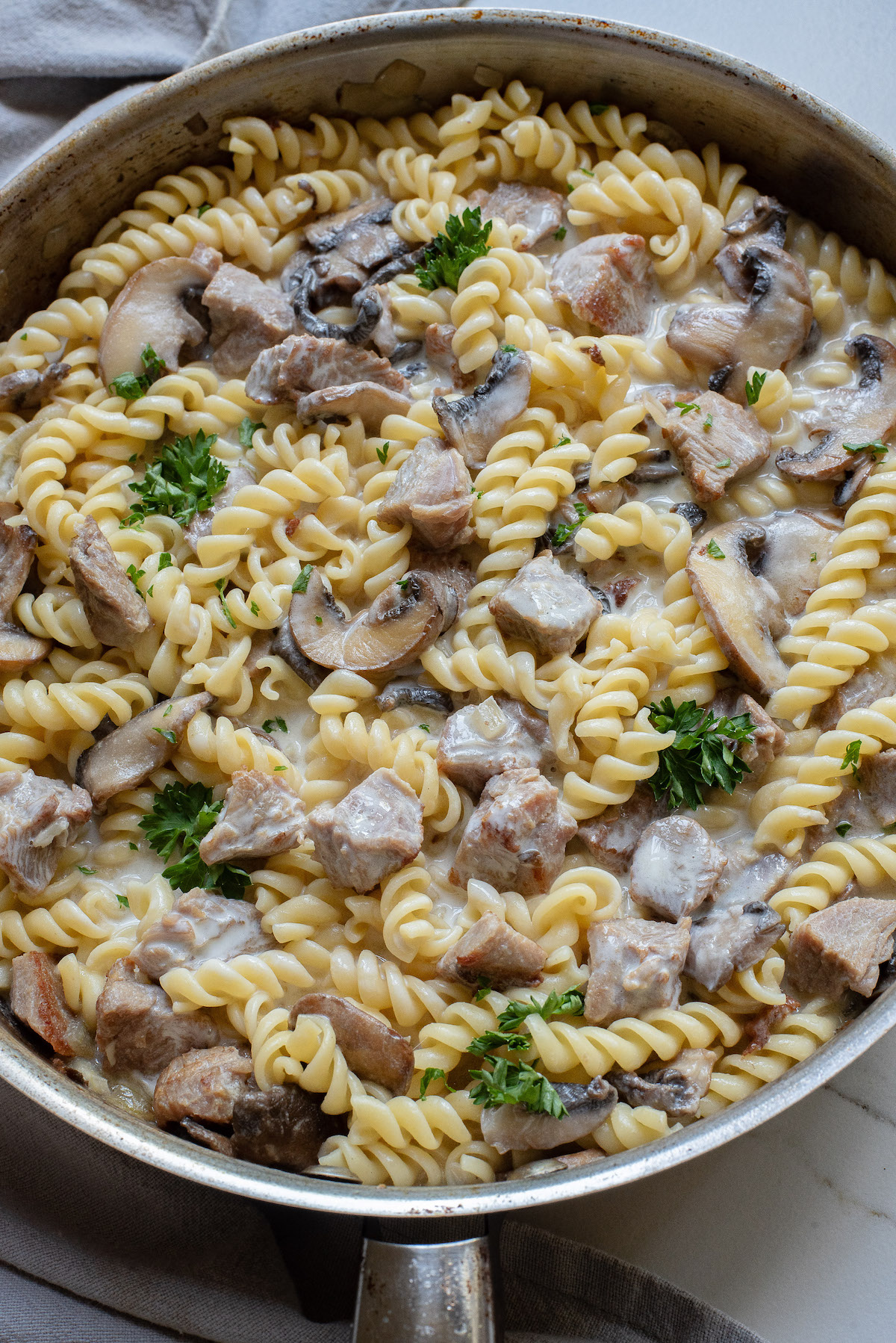 close up view of the completed turkey stroganoff recipe