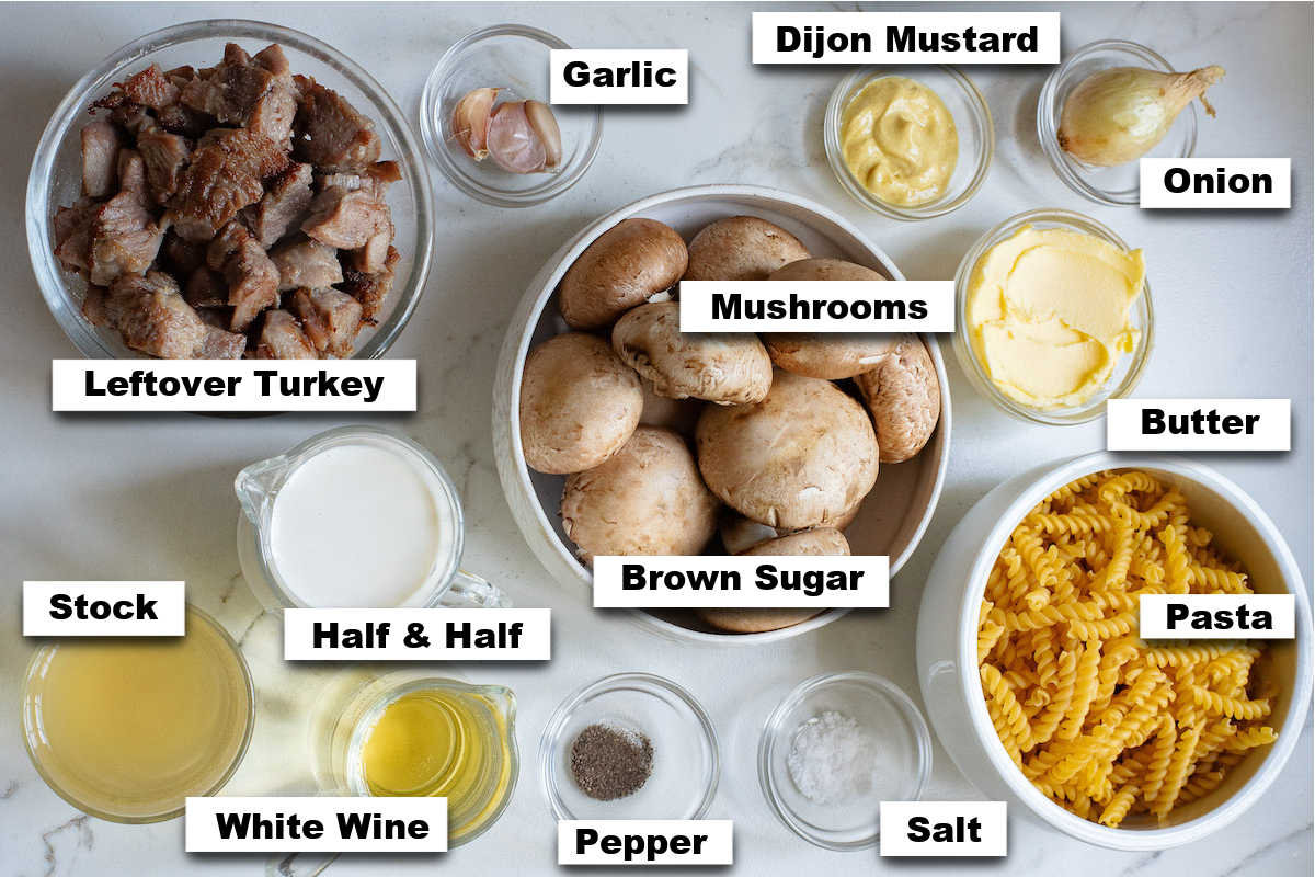 the ingredients for making turkey stroganoff
