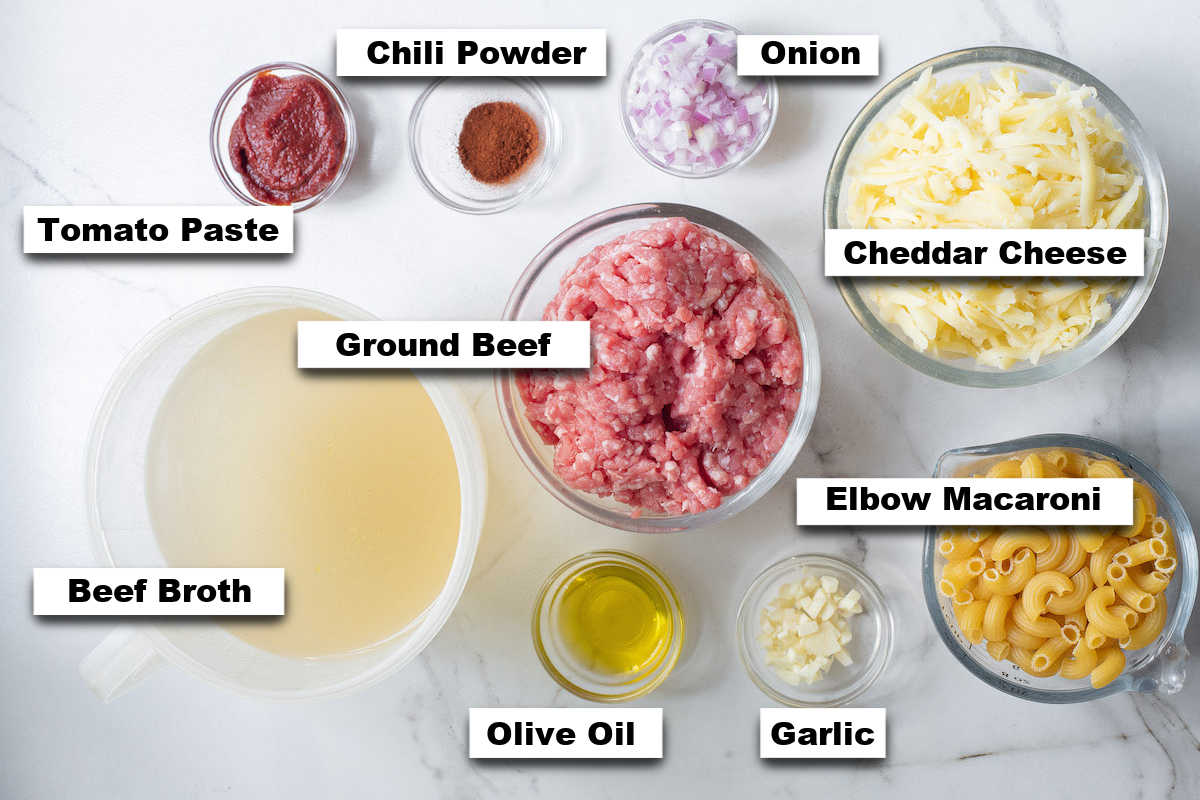 the ingredients needed to make this homemade hamburger helper recipe