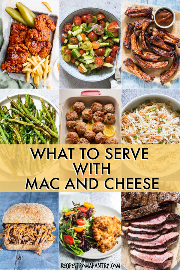 A collage of images of dishes to serve with mac and cheese