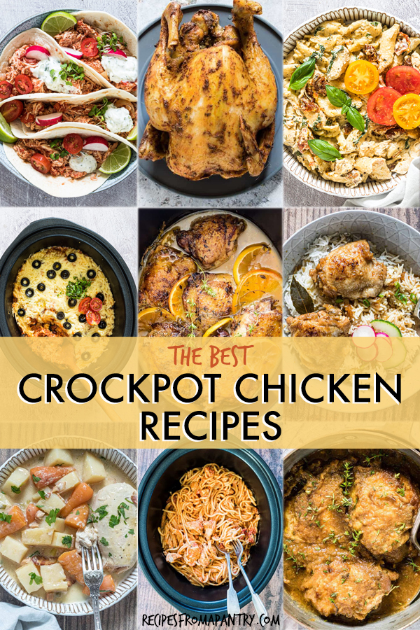 A collage of chicken dishes made in a crockpot