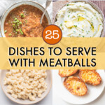 A collage of images of dishes to serve with meatballs
