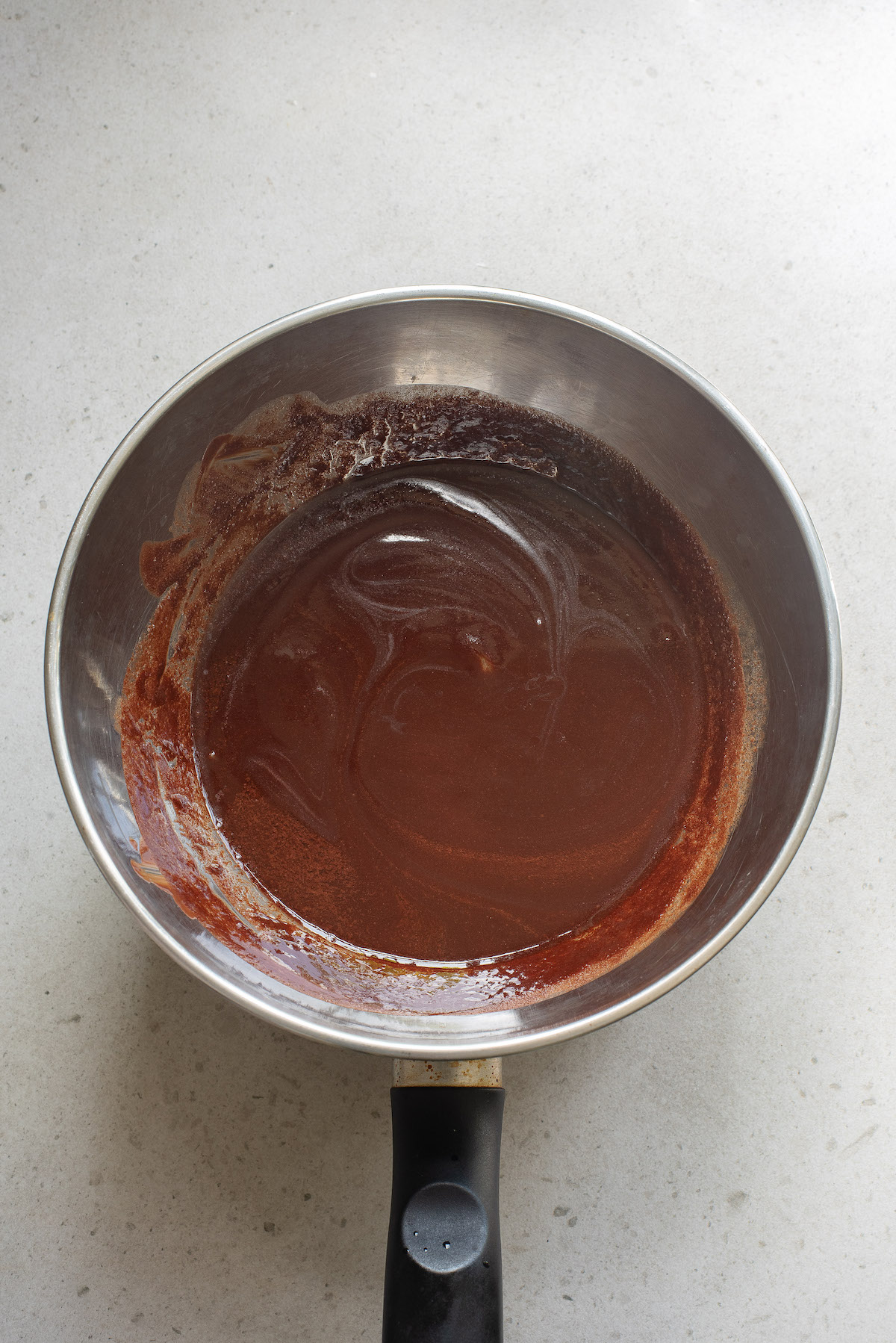 the metled chocolate mixture in a pan