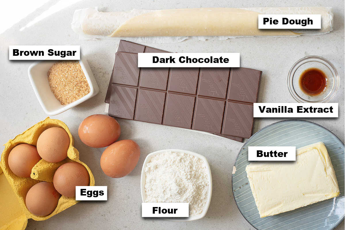 the ingredients needed to make this chocolate pie recipe