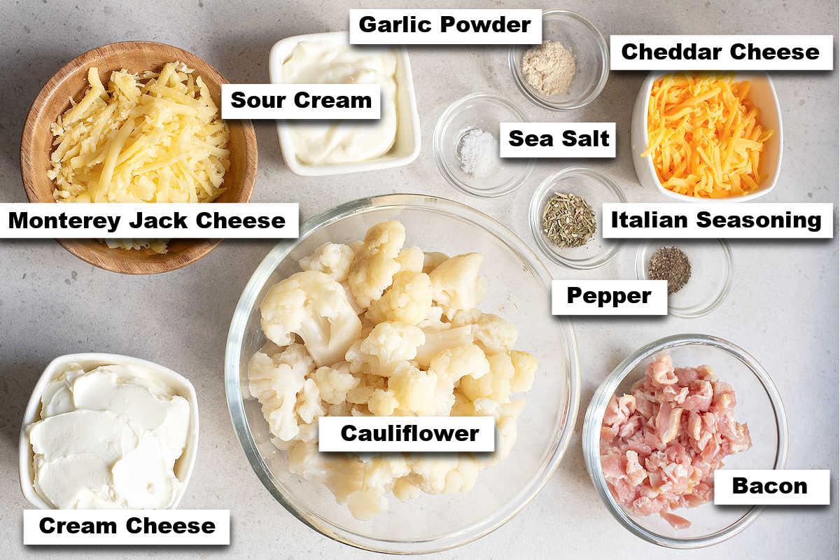 the ingredients needed to make this cauliflower casserole recipe
