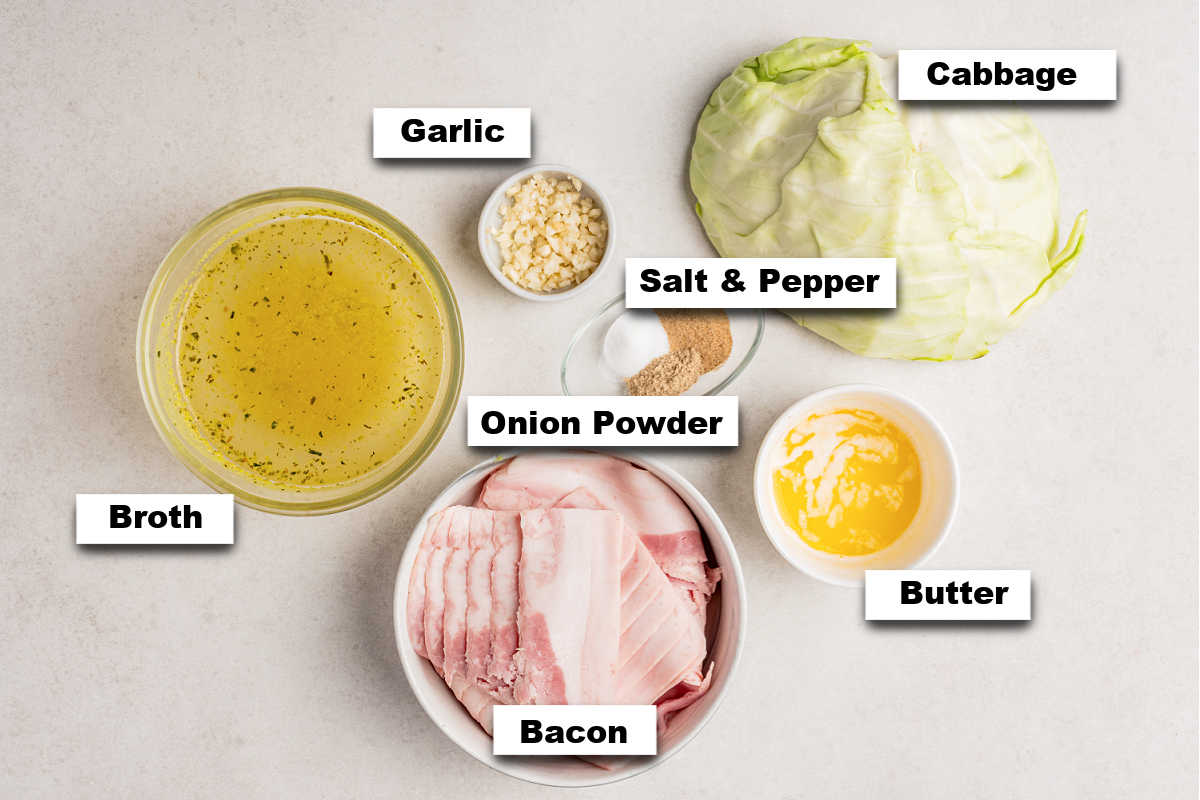 the ingredients needed to make this crockpot cabbage recipe