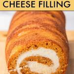 front view of a pumpkin roll with cream filling