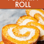 Slices of pumpkin roll with cream filling