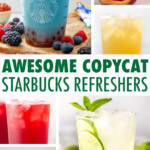 a collage of images of starbucks refreshers