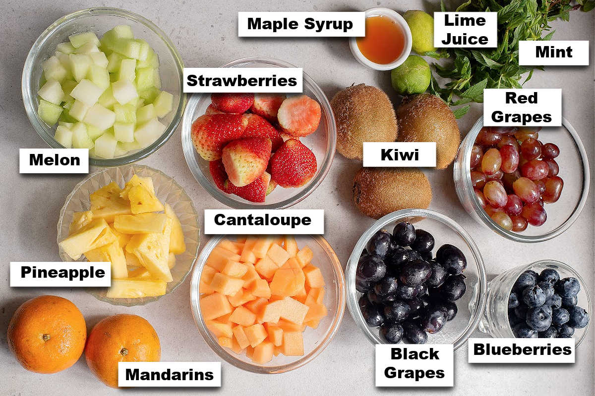the ingredients needed to make this Easter fruit salad recipe