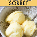 three scoops of pineapple sorbet in a bowl